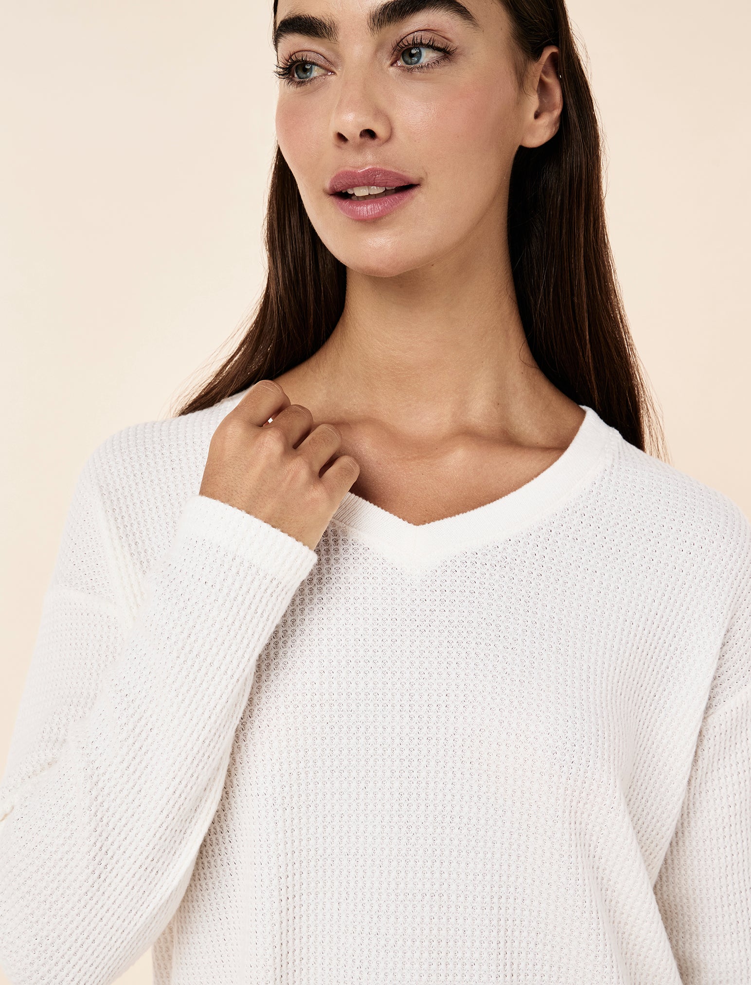 Super Soft Waffle V-Neck Long Sleeve Top