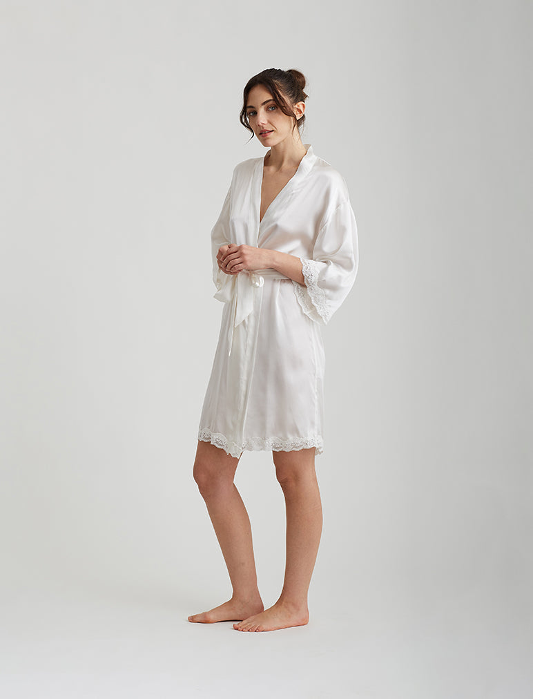 Camille Silk Lace Short Robe