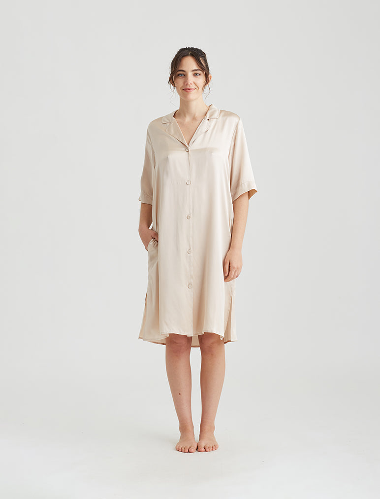 Audrey Silk Short Sleeve Nightshirt