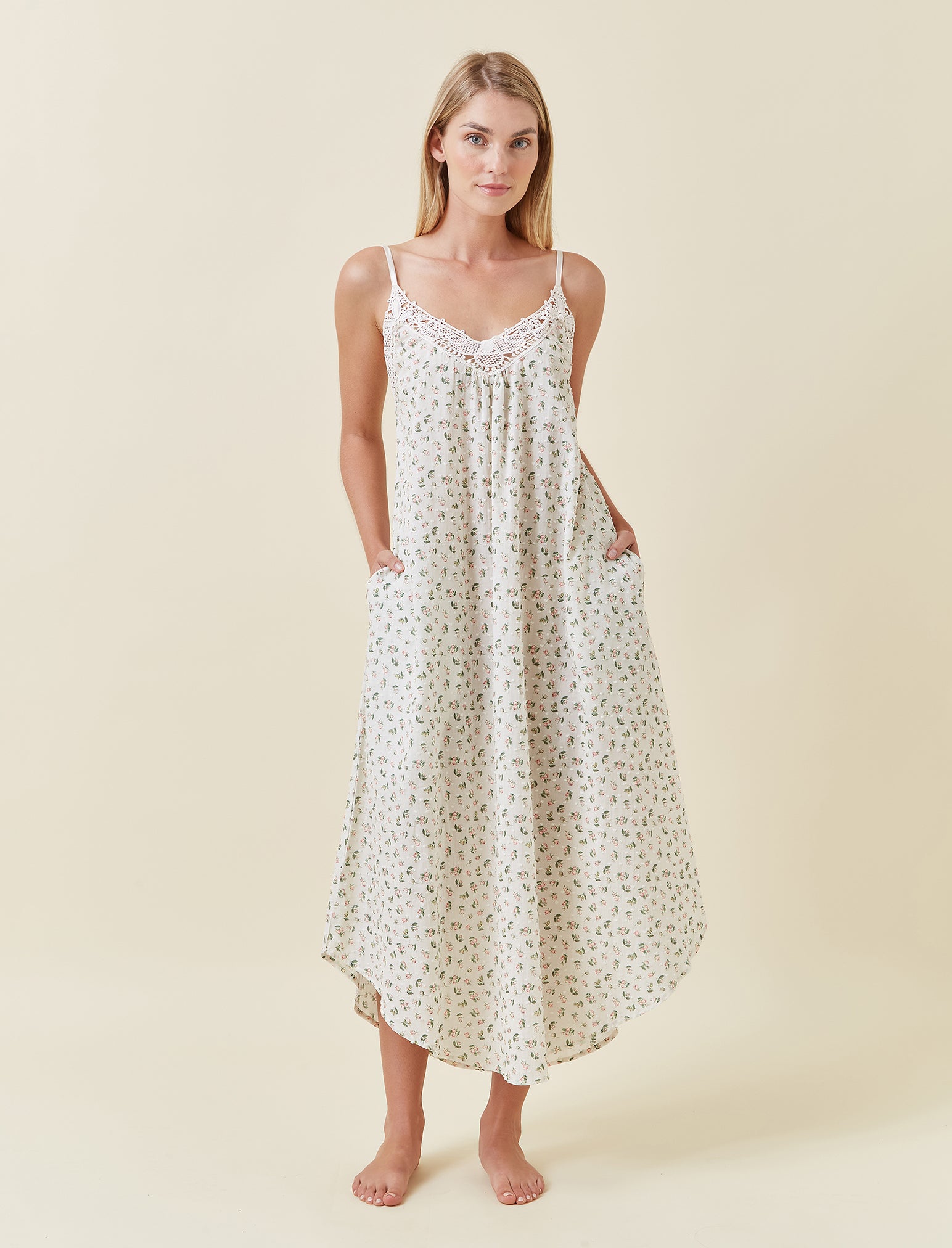 Swiss Dot Lace Front Maxi Nightie