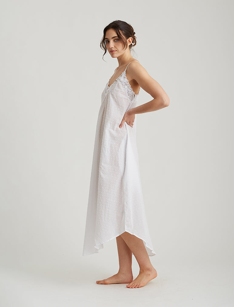 Swiss Dot Lace Front Maxi Nightie