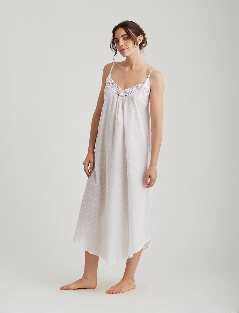 Swiss Dot Lace Front Maxi Nightie