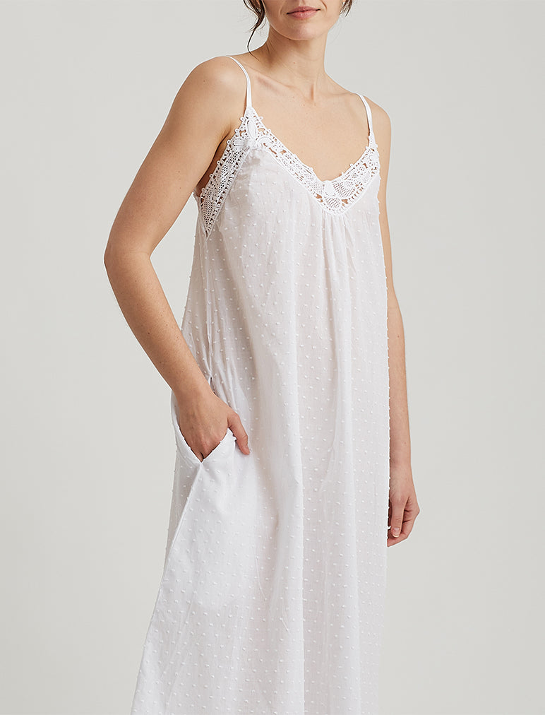 Swiss Dot Lace Front Maxi Nightie