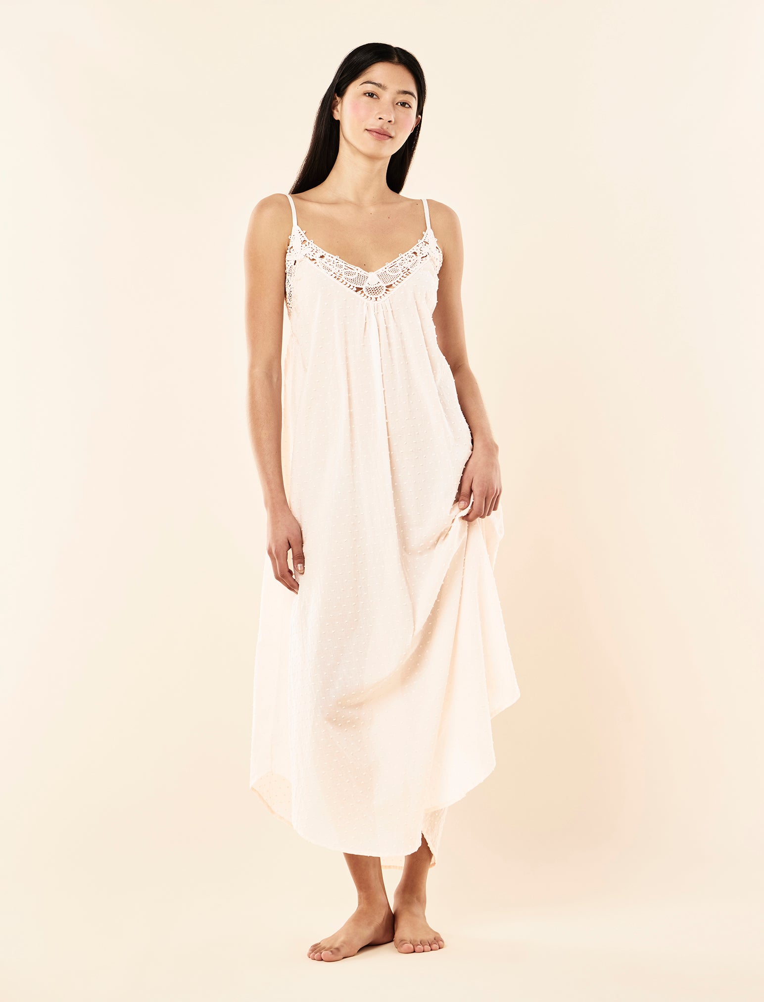 Swiss Dot Lace Front Maxi Nightie