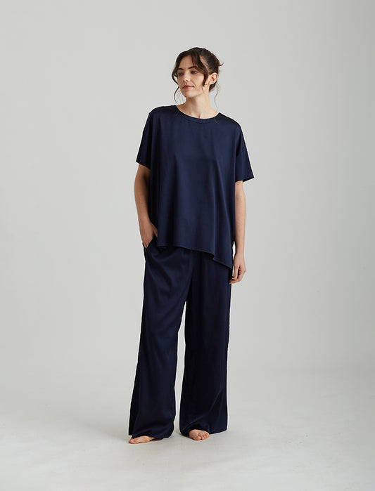 Eloise Stretch Silk Full Length Wide Leg Pant