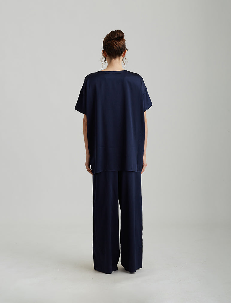 Eloise Stretch Silk Full Length Wide Leg Pant