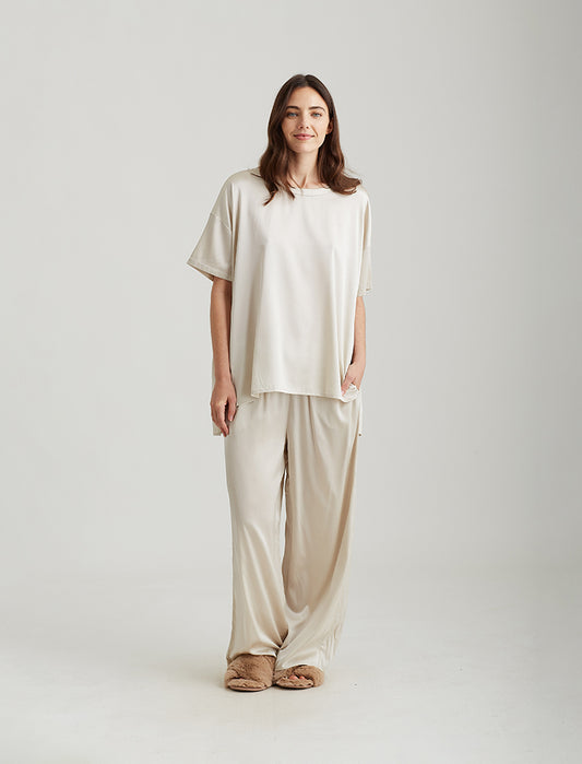 Eloise Stretch Silk Full Length Wide Leg Pant
