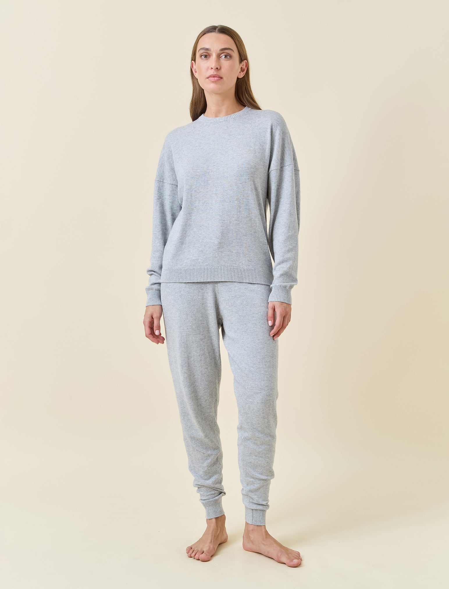 Cotton Cashmere Crew Neck Long Sleeve Top