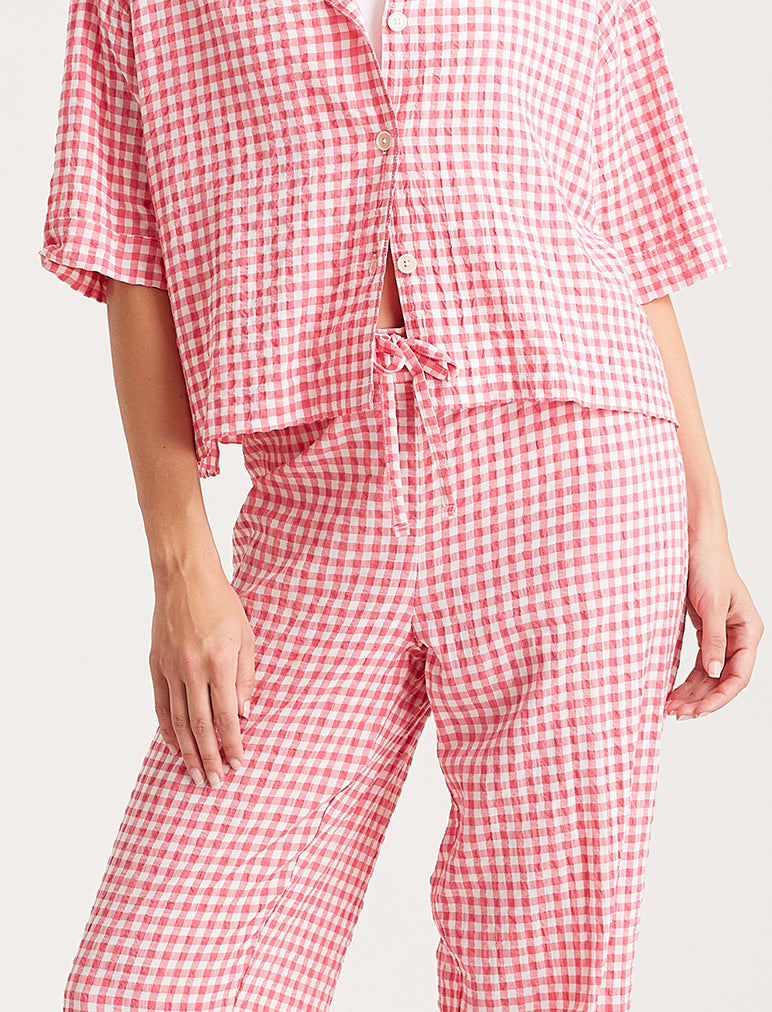 Seersucker Gingham Short Sleeve Full Length PJs