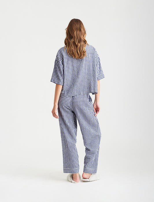 Seersucker Gingham Short Sleeve Full Length PJs