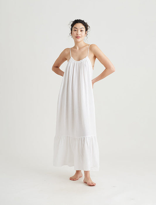 Ashley Textured Cotton Strappy Maxi Nightie