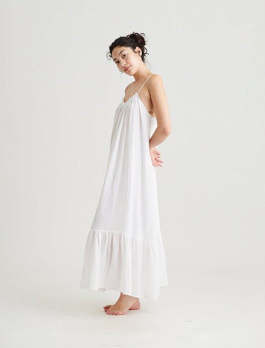 Ashley Textured Cotton Strappy Maxi Nightie