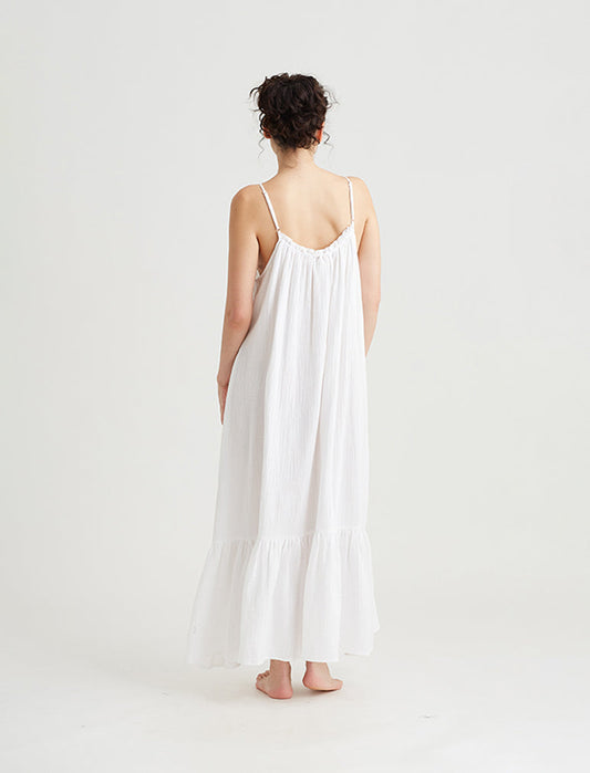 Ashley Textured Cotton Strappy Maxi Nightie