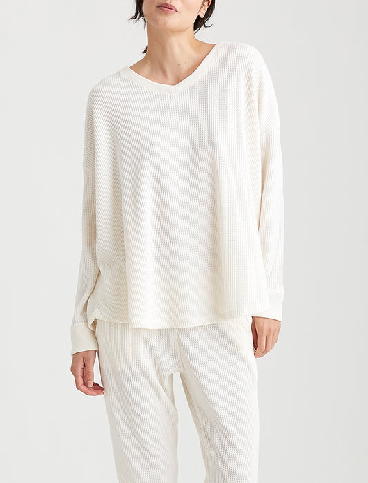 Super Soft Waffle V-Neck LS Top