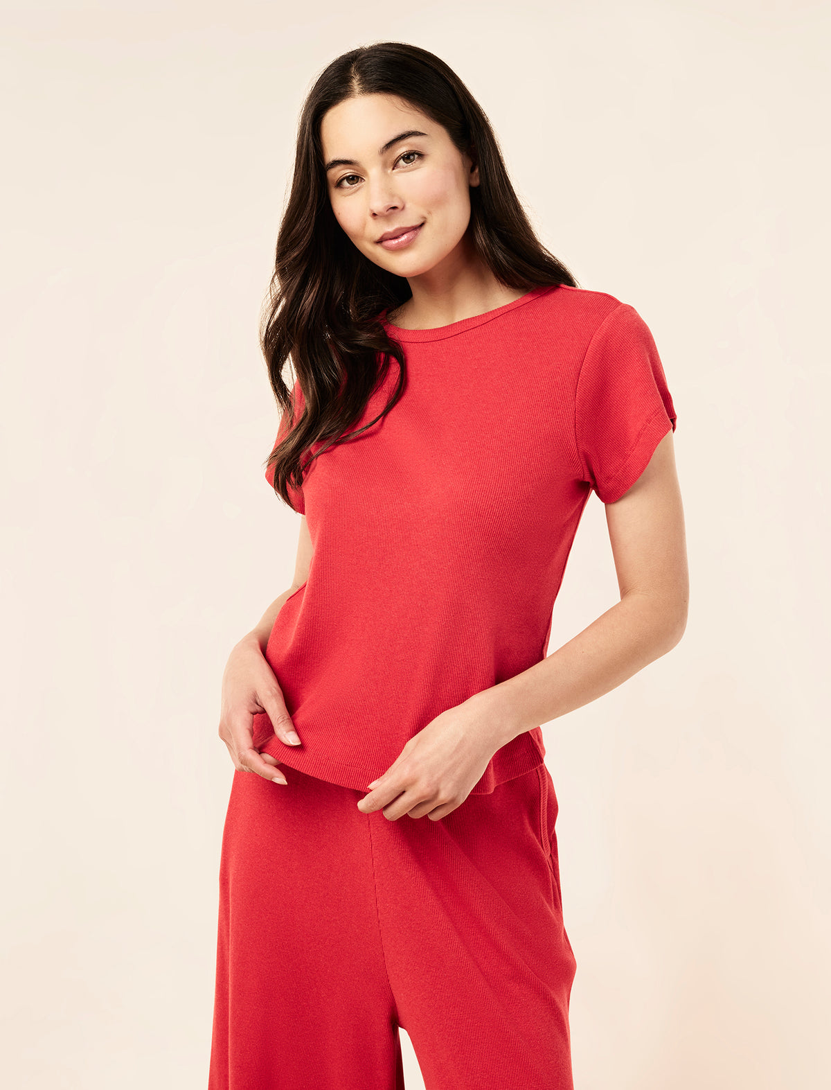 Sakura wearing the Soft Baby Rib Short Tee