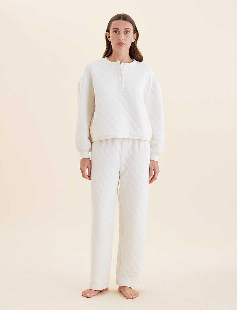 Quilted Cotton Henley LS Top