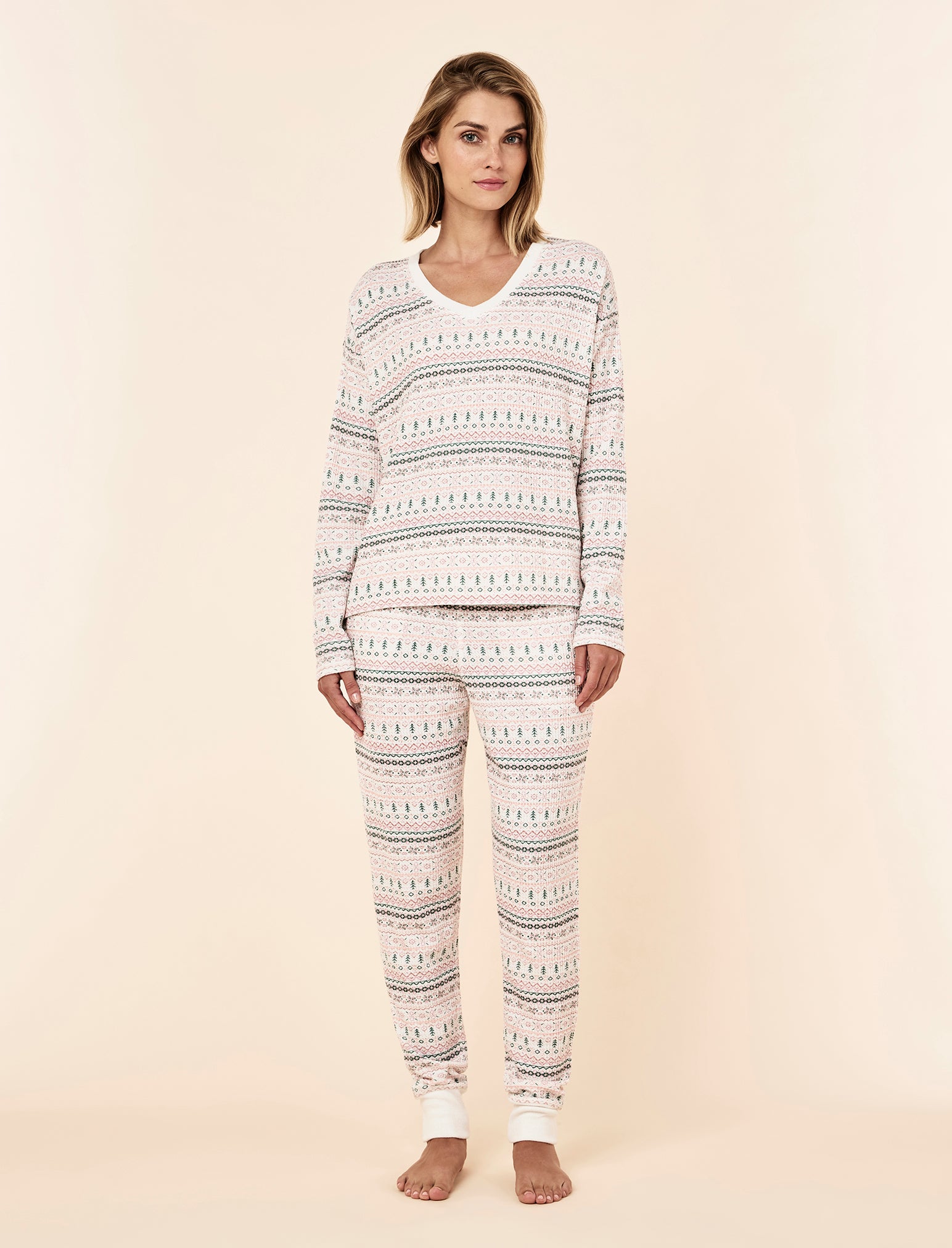Fairisle Waffle Long Sleeve Top and Jogger