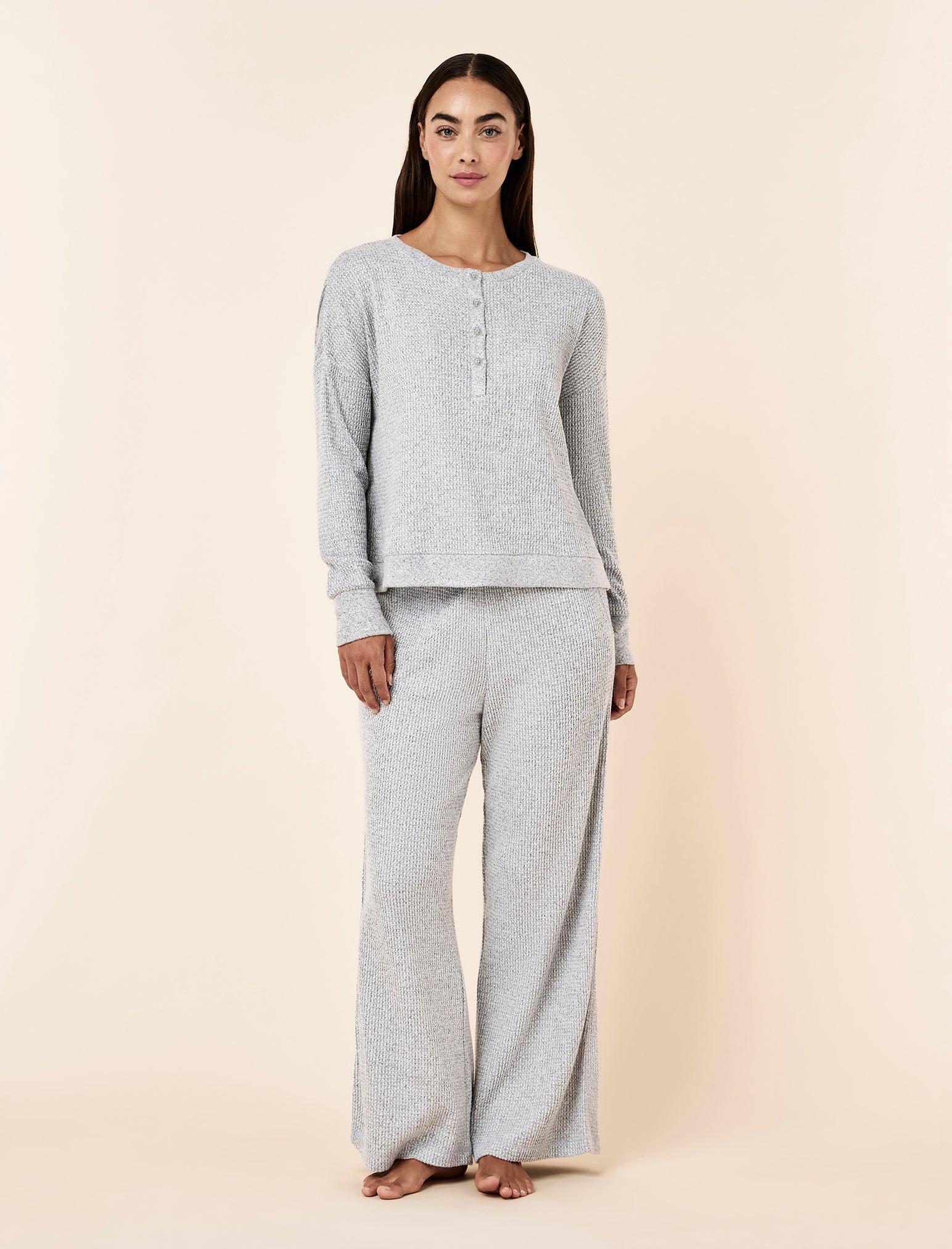 Super Soft Waffle Long Sleeve Henley Top