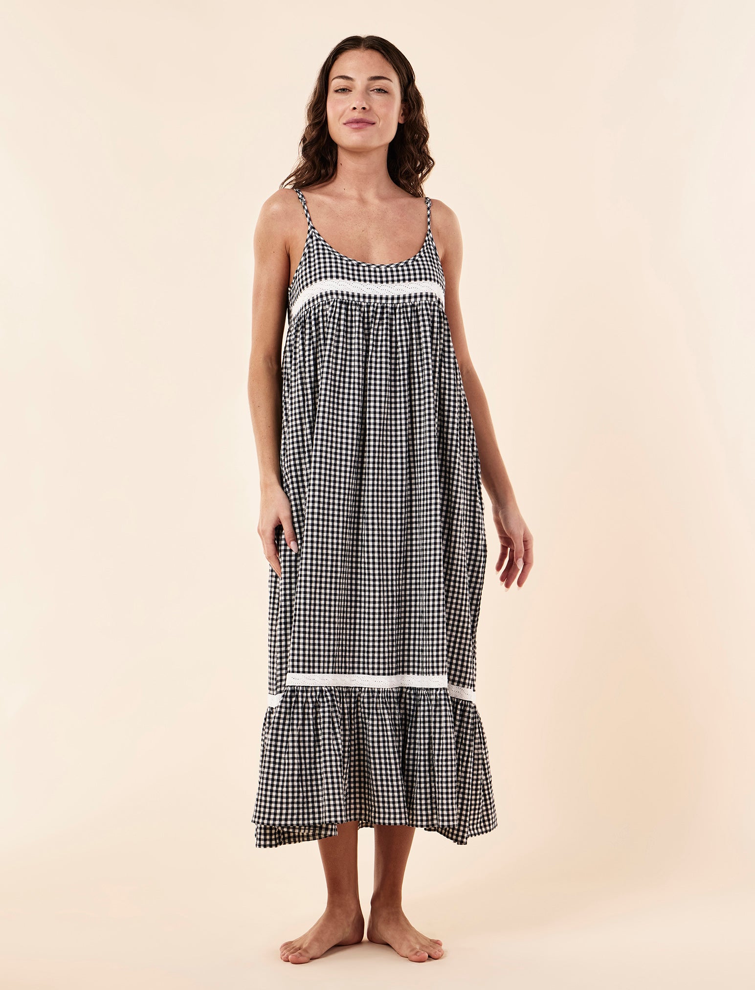 Seersucker Lace Insert Maxi Nightie