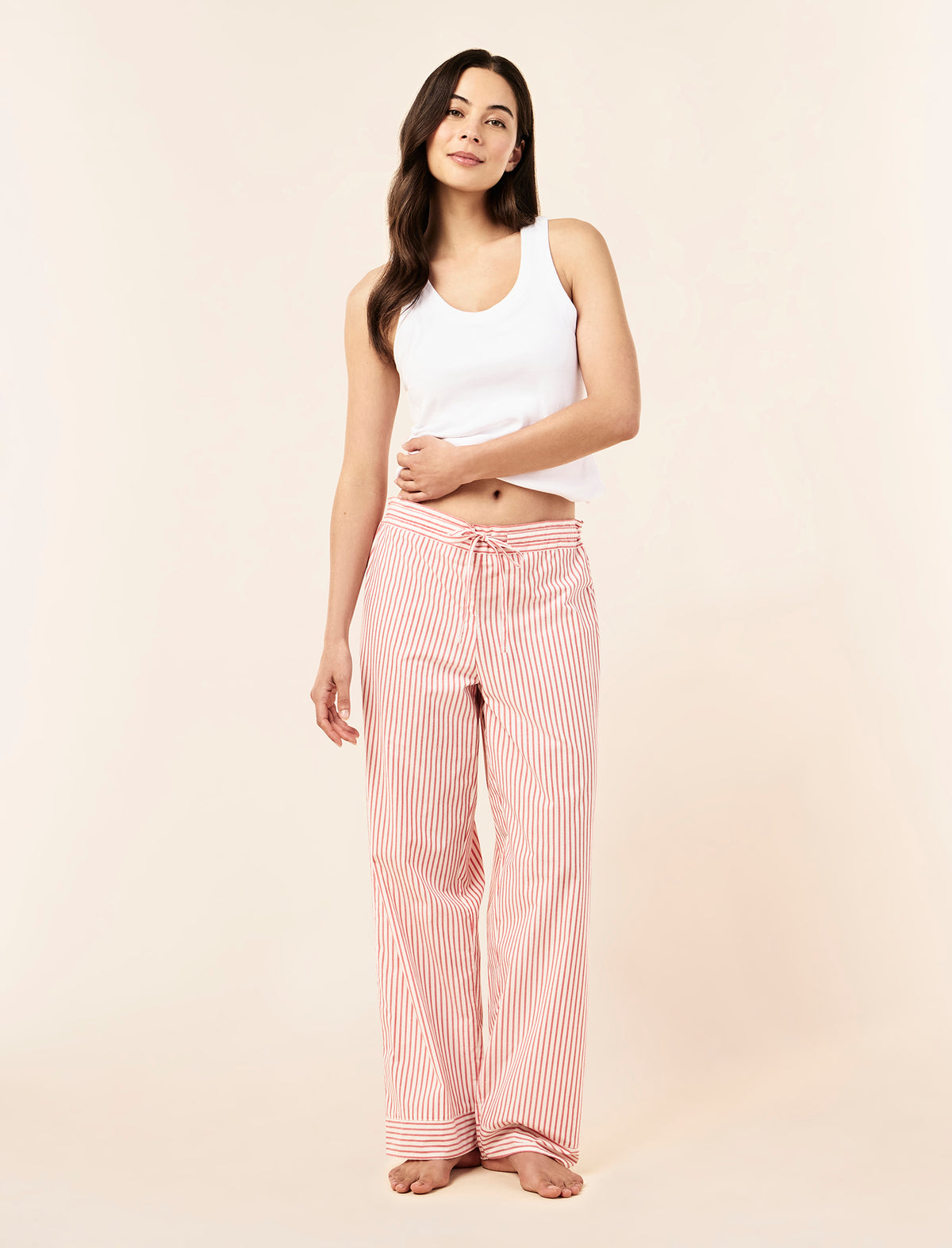 Sakura wearing the Stripe Cotton Wide Leg Pant
[model: Sakura wears size S |  Height: 173cm/ 5’8” | Bust: 81cm | Waist: 64cm | Hips: 89cm]