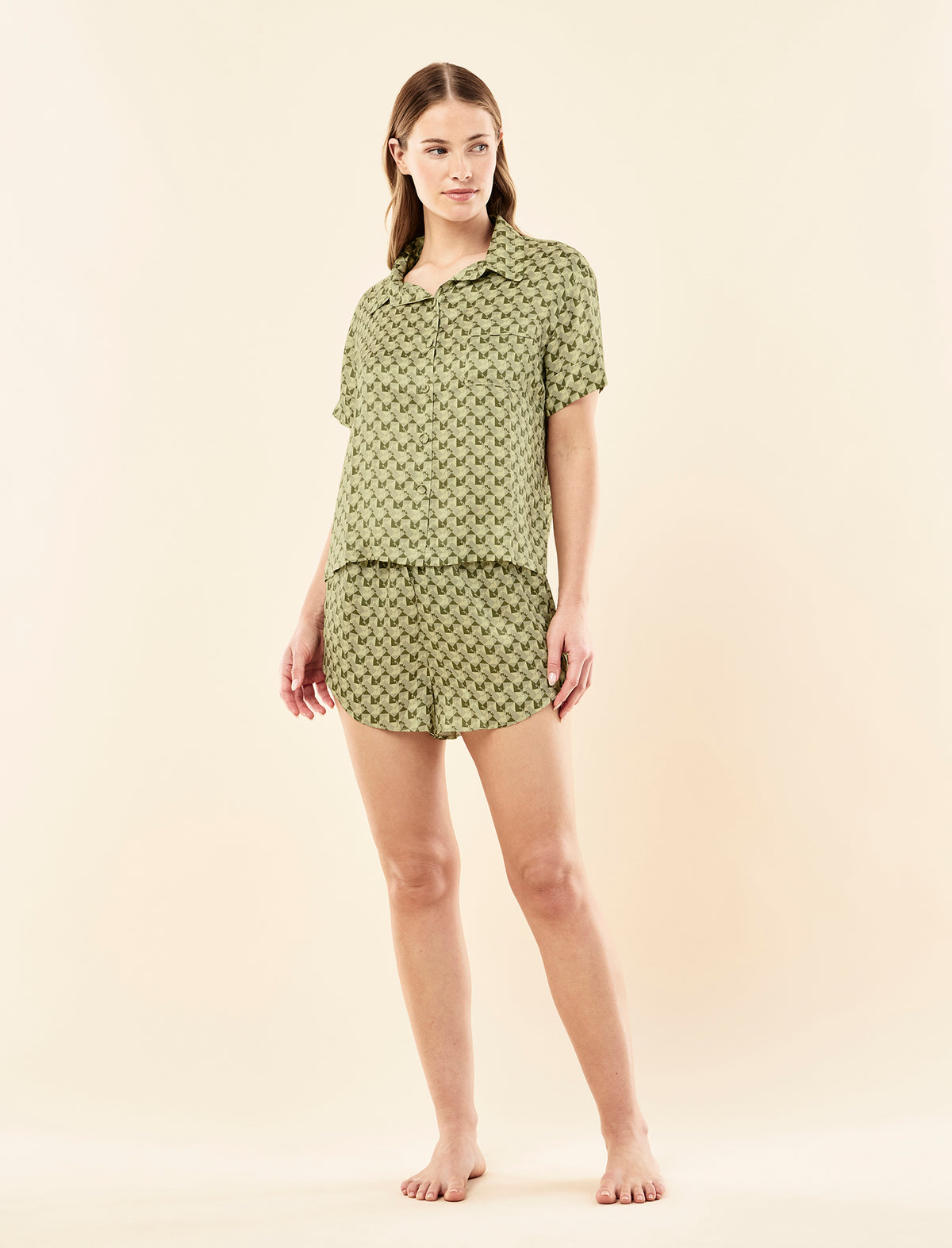 Karen Walker Monogram Tiles Silk Boxer PJ Set