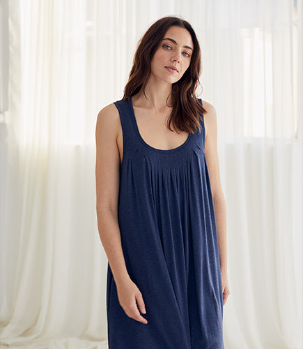 Modal pleat front maxi nightie navy 