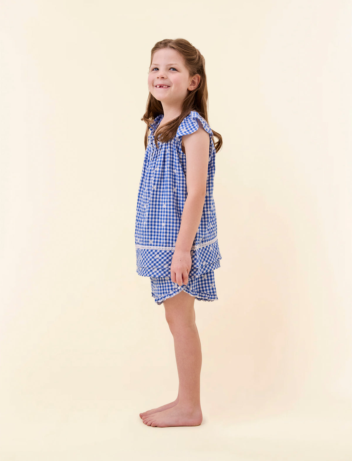 Kids Daisy Gingham Flutter Boxer PJ Set