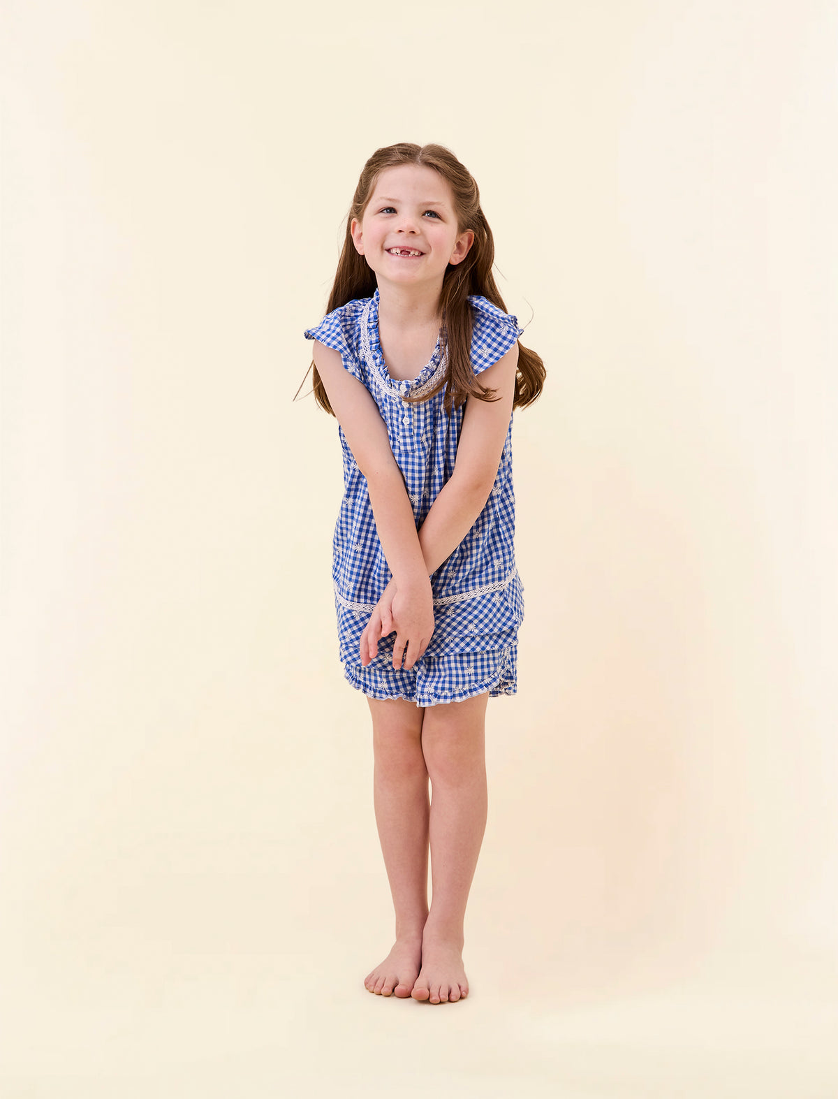 Kids Daisy Gingham Flutter Boxer PJ Set