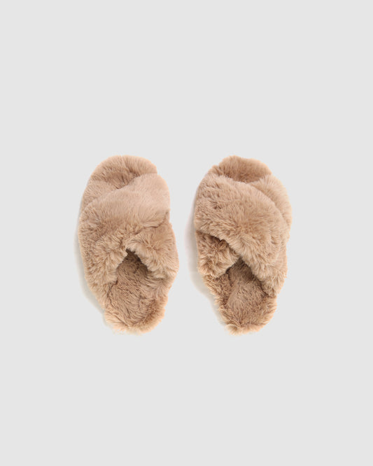 Sheepy Crossover Slides in Mocha