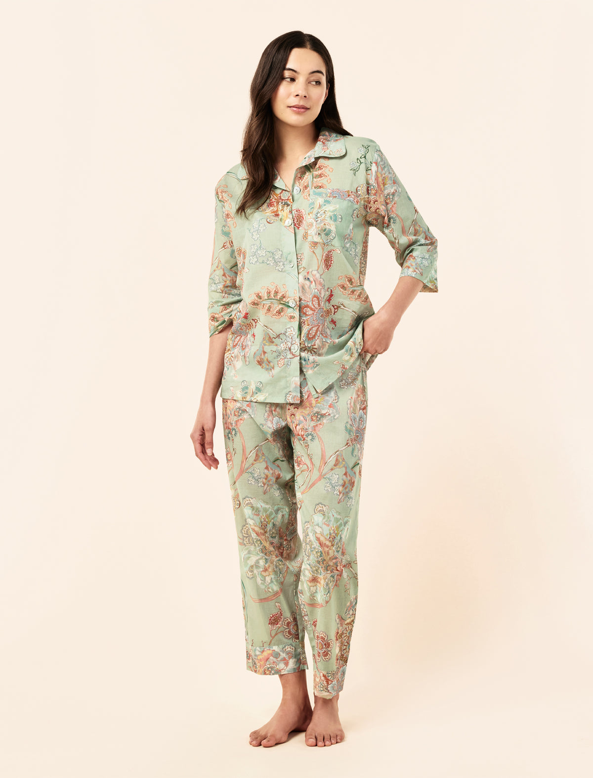 Sakura wearing the Coco Crop PJ Set
[model: Sakura wears size S |  Height: 173cm/ 5’8” | Bust: 81cm | Waist: 64cm | Hips: 89cm]