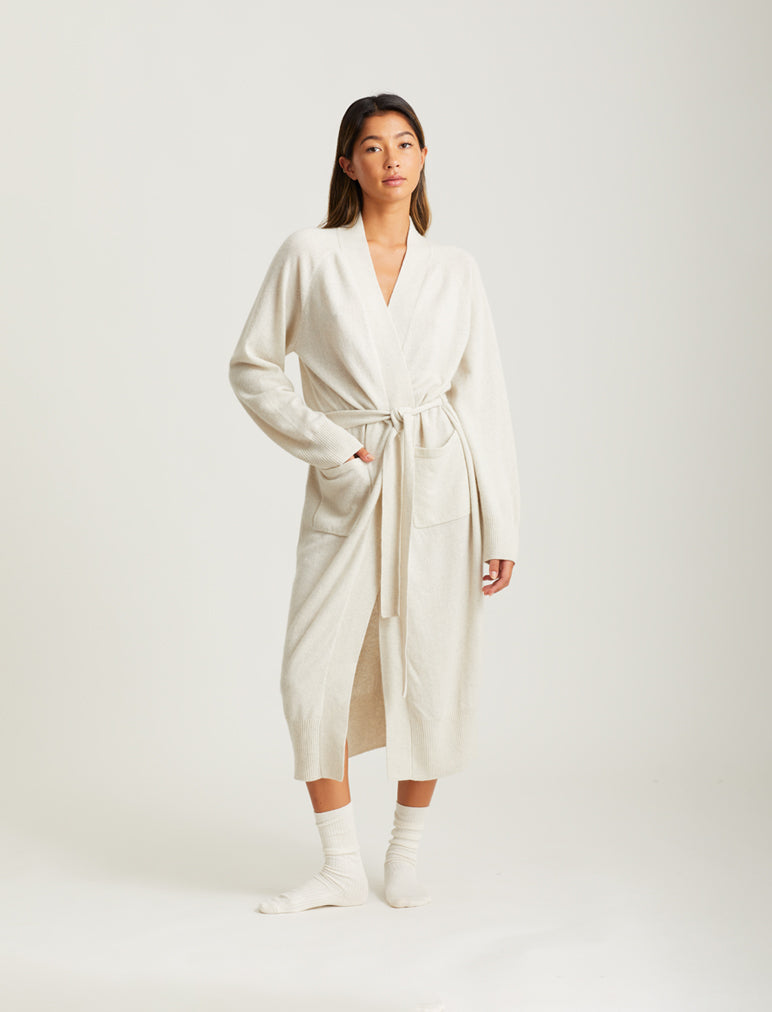 Pure Cashmere Robe in ecru