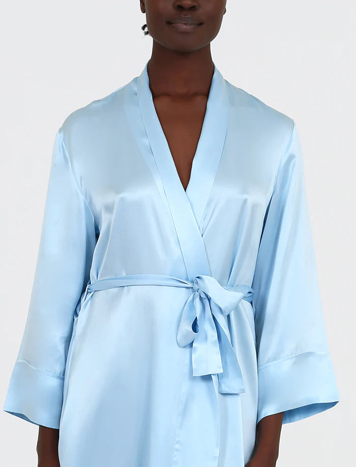Light blue silk robe best sale