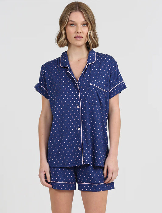 Kate Modal Soft Boxer PJ in Navy pink spot