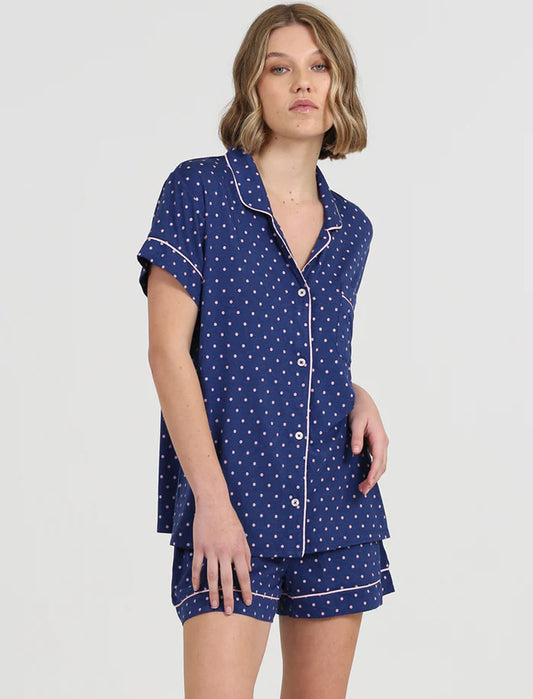 Kate Modal Soft Boxer PJ in Navy pink spot