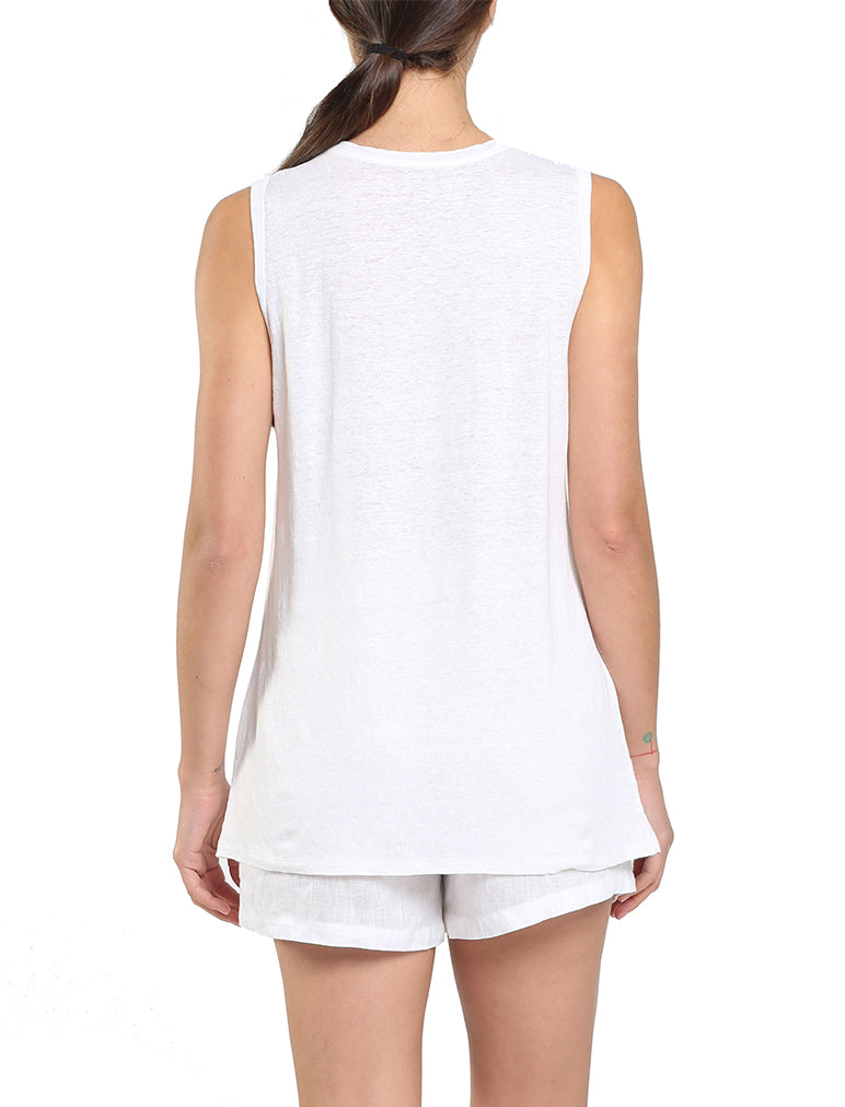 Resort Linen Tank in White