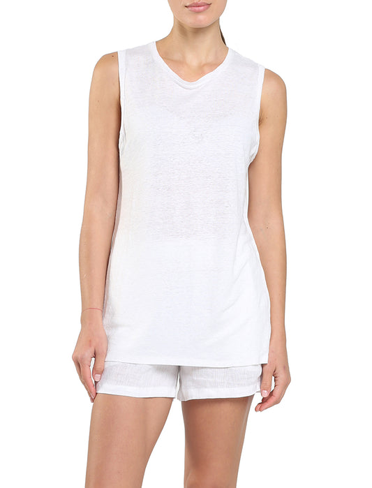 Resort Linen Tank in White