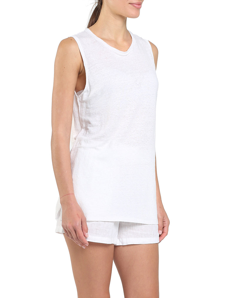 Resort Linen Tank in White