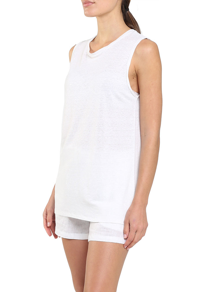 Resort Linen Tank in White