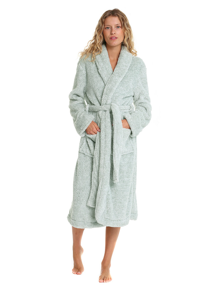 Cosy Plush Mid-Length Robe in Moss