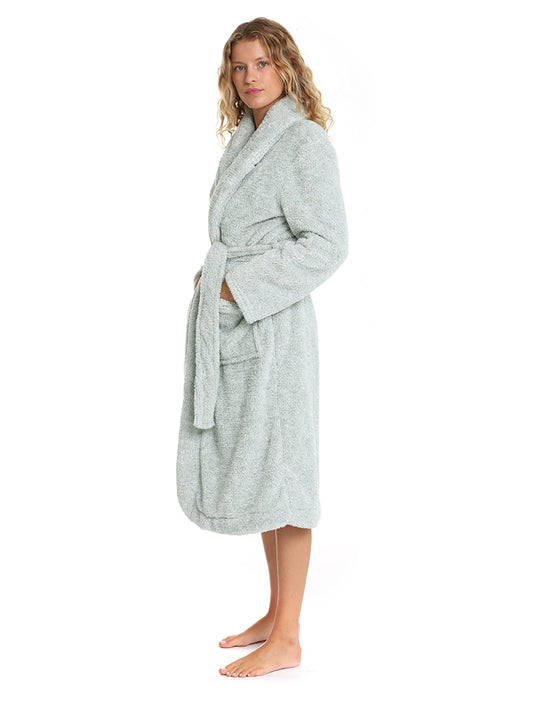 Cosy Plush Mid-Length Robe in Moss