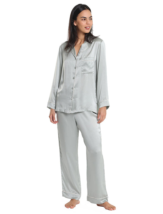 Sylvie Silk Piped Full Length PJ