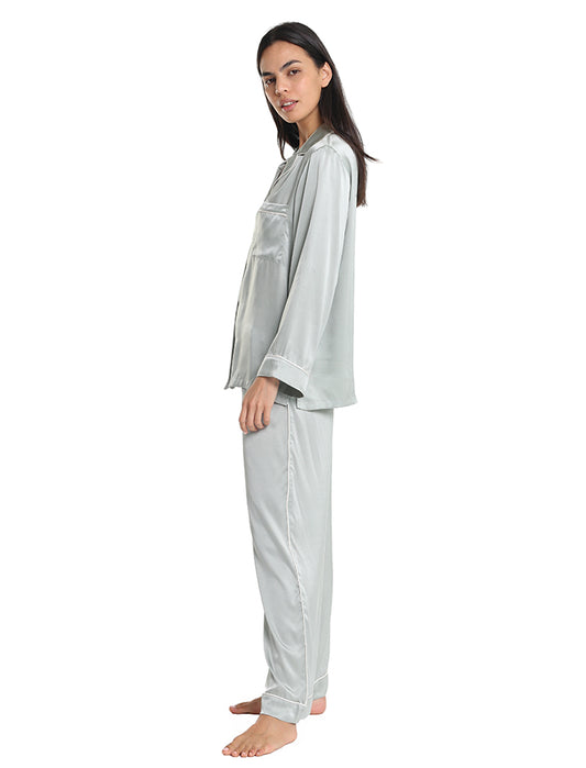 Sylvie Silk Piped Full Length PJ