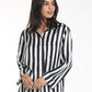 Pure Silk Stripe PJ Shirt in Black & White Stripe