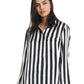 Pure Silk Stripe PJ Shirt in Black & White Stripe