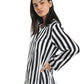 Pure Silk Stripe PJ Shirt in Black & White Stripe