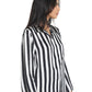 Pure Silk Stripe PJ Shirt in Black & White Stripe