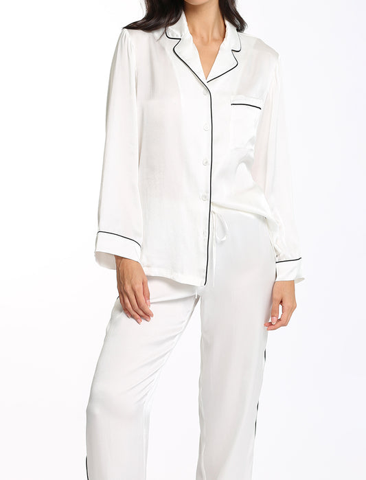 Sylvie Silk Piped Full Length PJ
