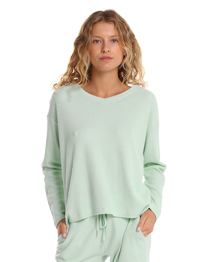 Super Soft Waffle V-Neck LS Top