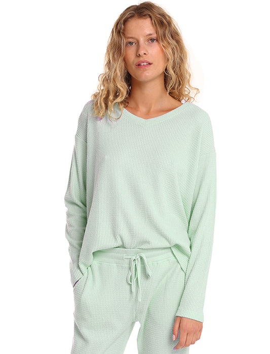 Super Soft Waffle V-Neck LS Top