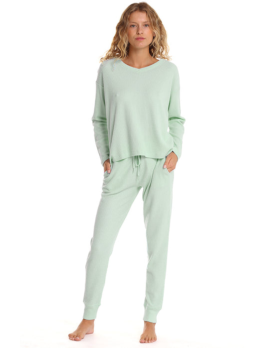 Super Soft Waffle V-Neck LS Top